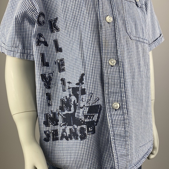 Calvin Klein Jeans Musical Print Gingham Button-Down Shirt size 3T - Picture 4 of 9